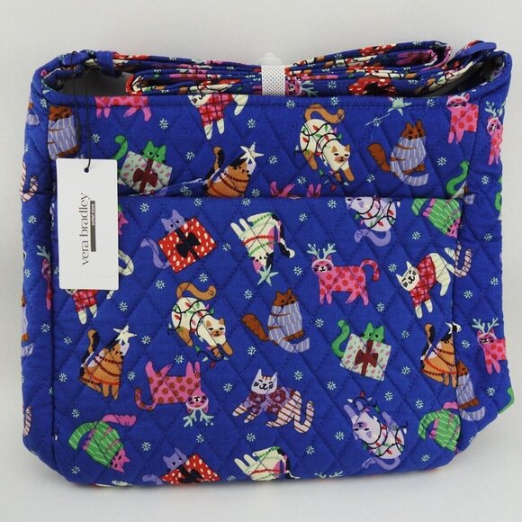 New Vera Bradley Catnip Christmas Essential XL Crossbody Blue Bag Cat Kitten - Picture 1 of 5